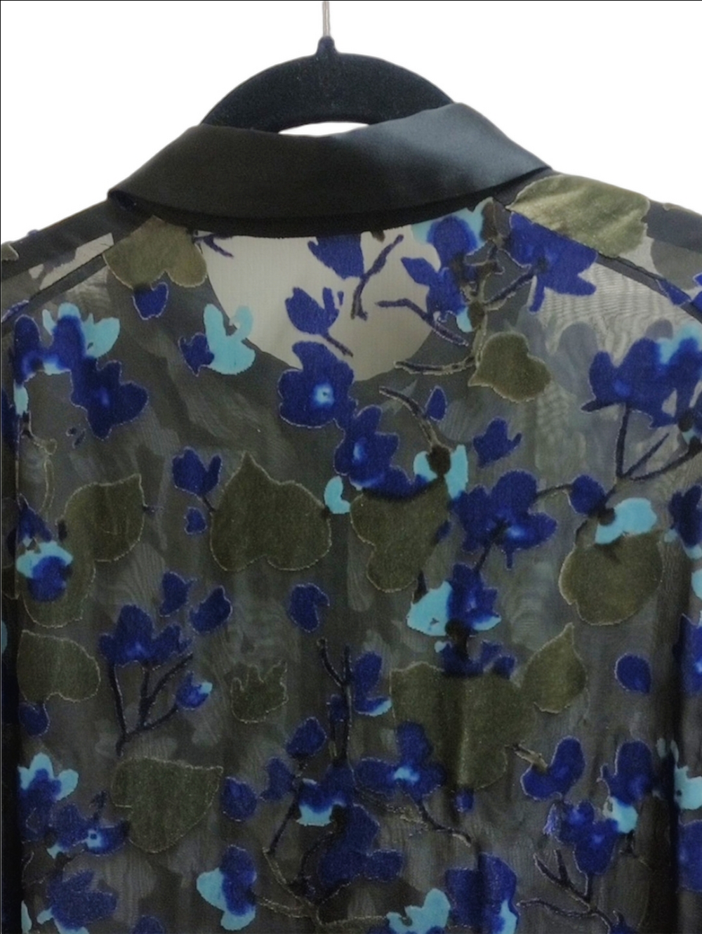 🆕💙RAG & BONE "GIGI" BLACK SILK BLEND SHEER BLOUSE BLUE FLORAL VELVET BURNOUT - Picture 8 of 13